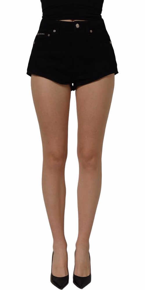 Dolce & Gabbana Dark Gray Cotton Mid Rise Denim Hot Pants Shorts
