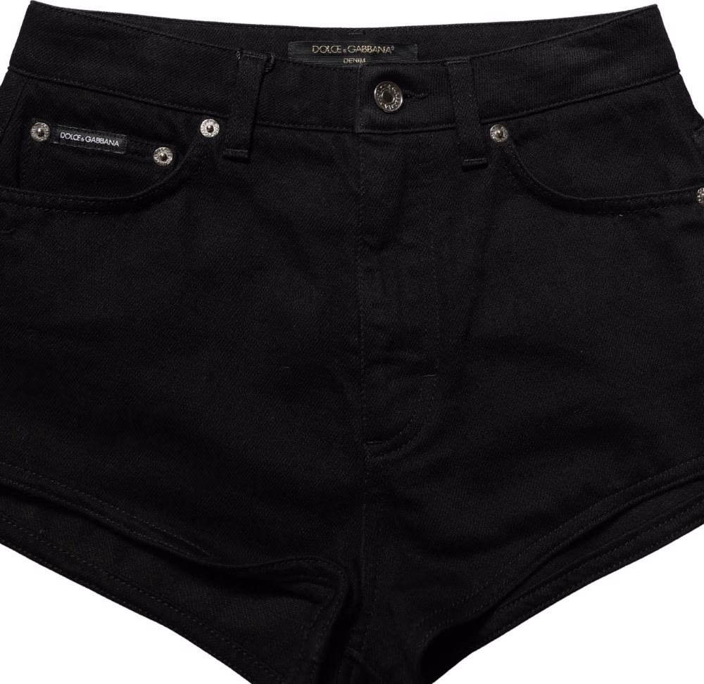 Dolce & Gabbana Dark Gray Cotton Mid Rise Denim Hot Pants Shorts