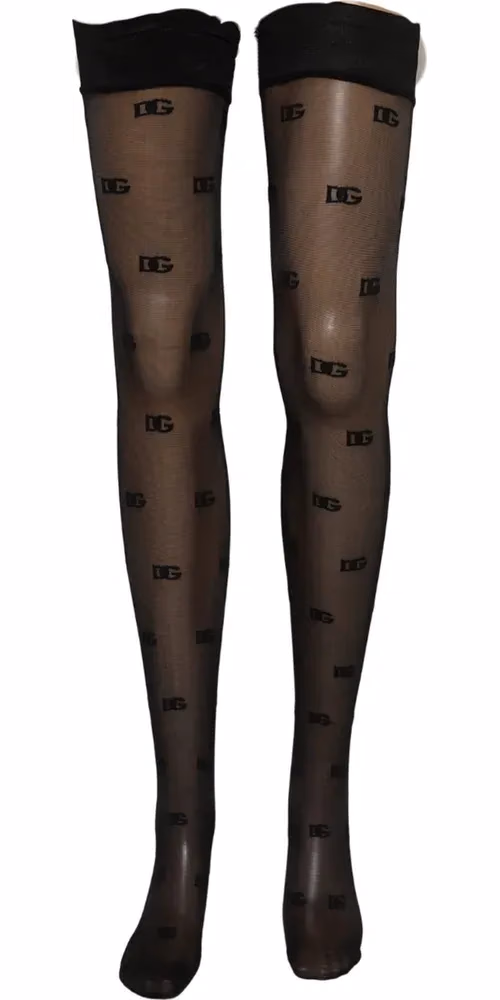 Dolce & Gabbana Black Sheer Logo Monogram Tights Stockings Socks