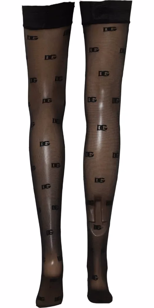 Dolce & Gabbana Black Sheer Logo Monogram Tights Stockings Socks