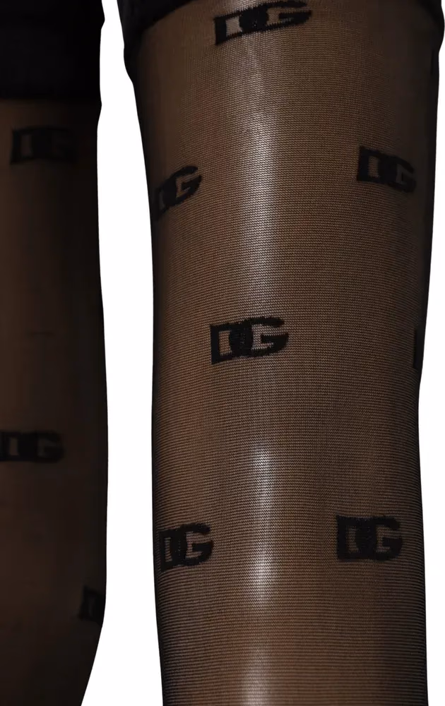 Dolce & Gabbana Black Sheer Logo Monogram Tights Stockings Socks