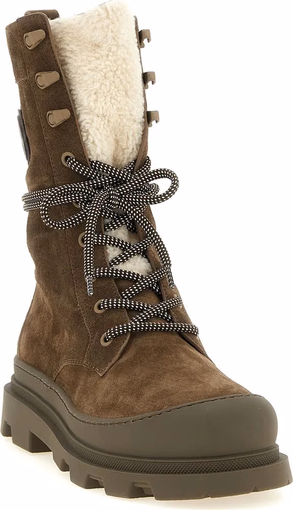 Moncler Brown Leather Lace-Up Boots