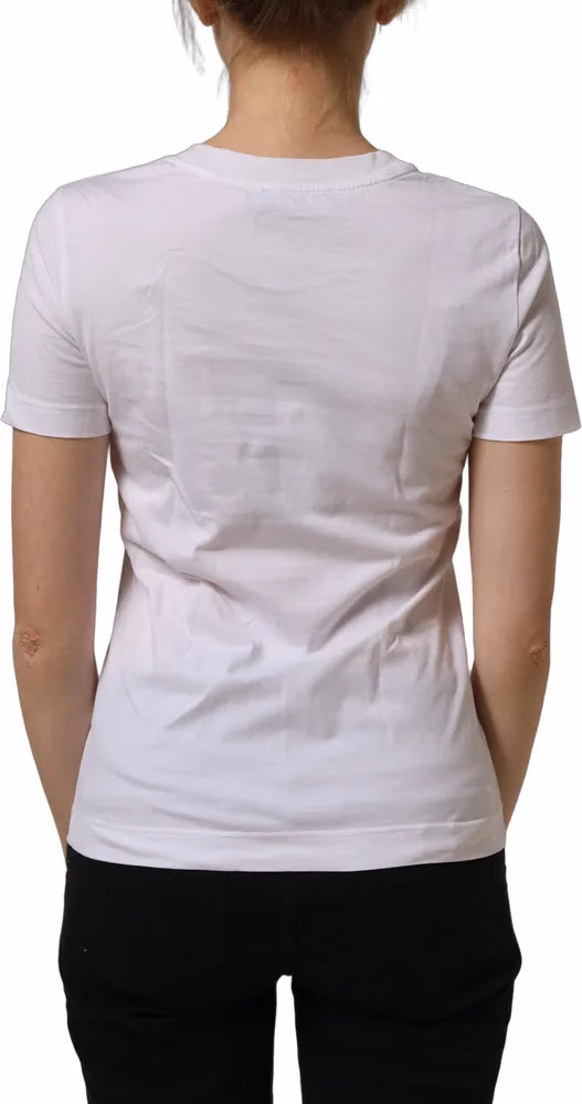 Dolce & Gabbana White Cotton Rose Patch Crew Neck T-shirt