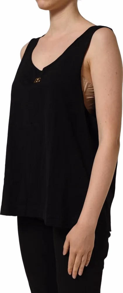 Dolce & Gabbana Black Gold DG Logo Cotton Sleeveless Tank Top