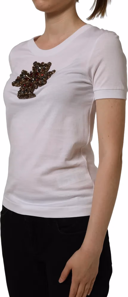 Dolce & Gabbana White Crystal Embellished Cross Top T-shirt