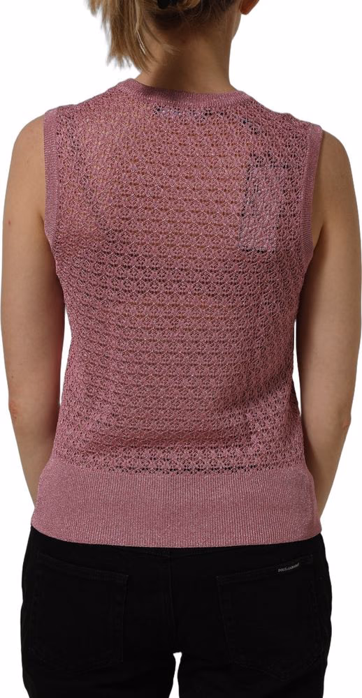 Dolce & Gabbana Pink Sheer Mesh Crew Neck Sleeveless Tank Top