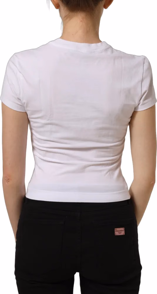 Dolce & Gabbana White Floral Logo Print Crew Neck T-shirt