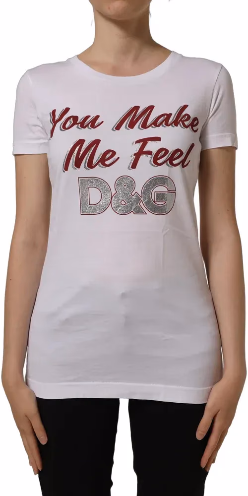 Dolce & Gabbana White Graphic Print Cotton Crew Neck T-shirt