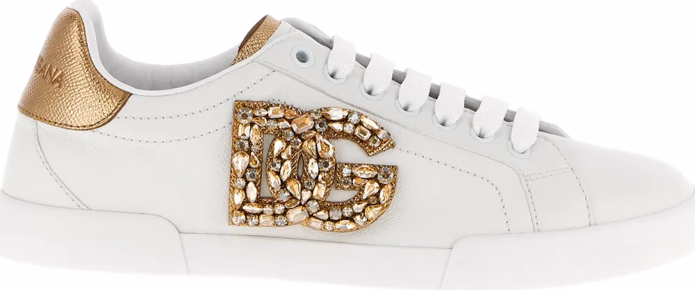 Dolce & Gabbana Gold Calfskin Low Top Sneakers