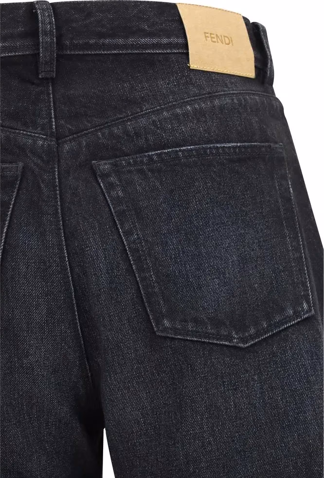 Fendi Black Cotton Straight-Leg Jeans