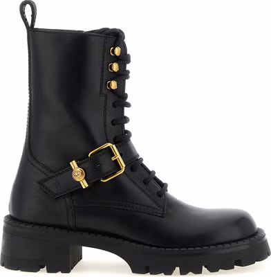Black Calfskin Lace-Up Boots