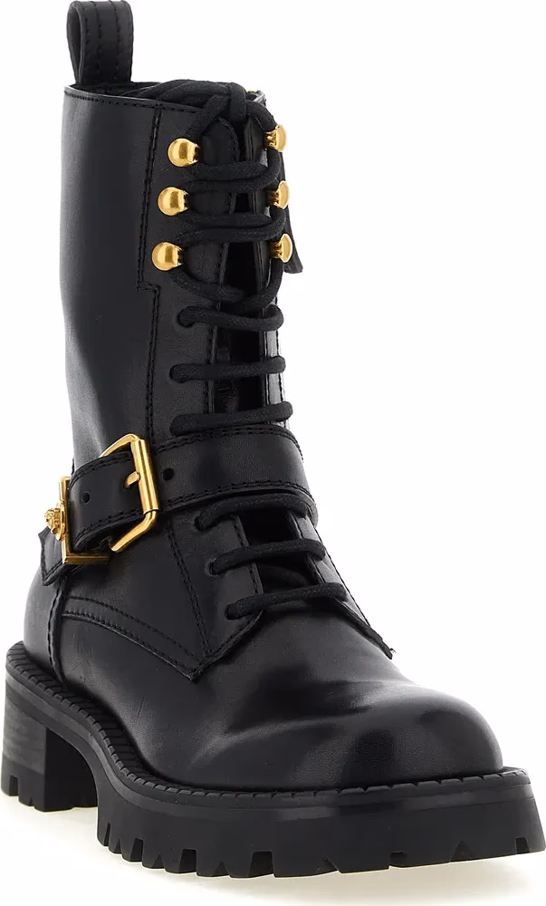 Versace Black Calfskin Lace-Up Boots
