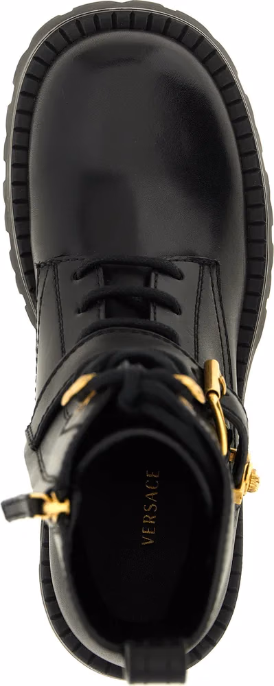 Versace Black Calfskin Lace-Up Boots