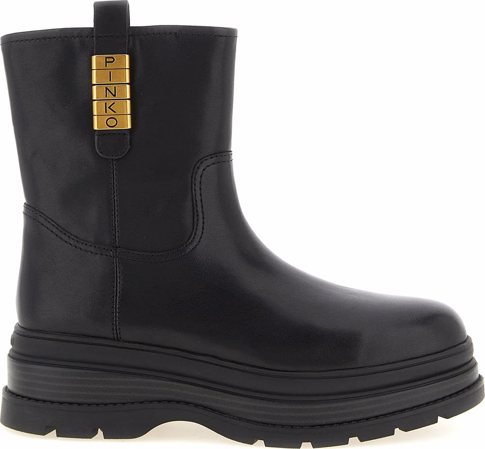 PINKO Black Cowhide Ankle Boots