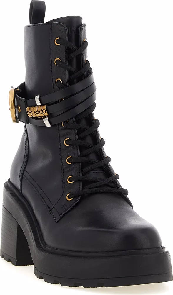 PINKO Black Cowhide Lace-Up Boots