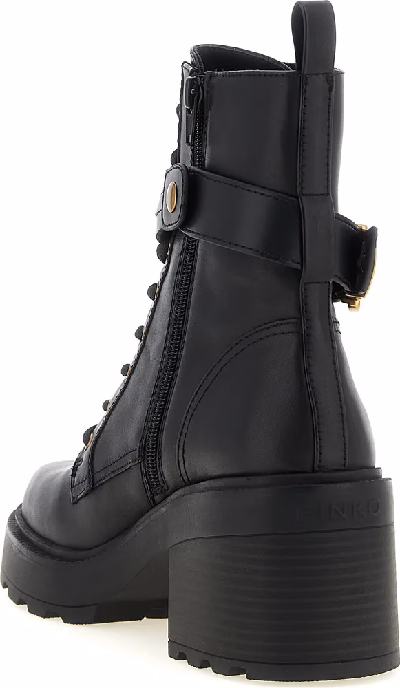 PINKO Black Cowhide Lace-Up Boots