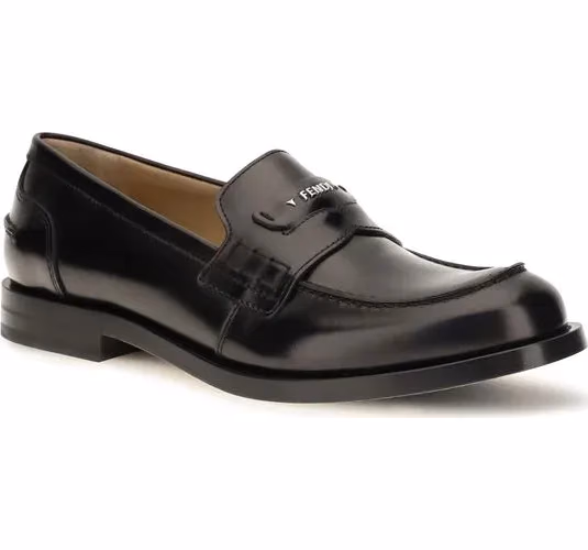 Fendi Black Calf Leather Bos Taurus Slip-On Loafers