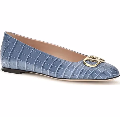 Valentino Garavani Blue Calf Leather Bos Taurus Ballet Flats