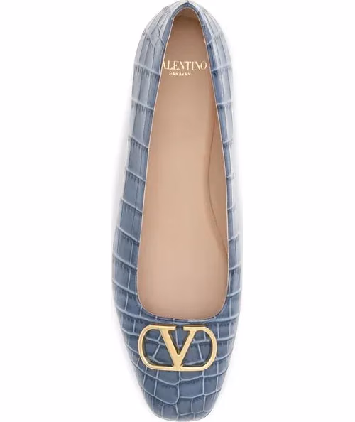 Valentino Garavani Blue Calf Leather Bos Taurus Ballet Flats