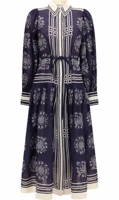 Blue Ramie Casual Dress
