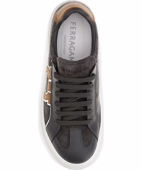 Ferragamo Gray Suede Leather Low Top Sneakers