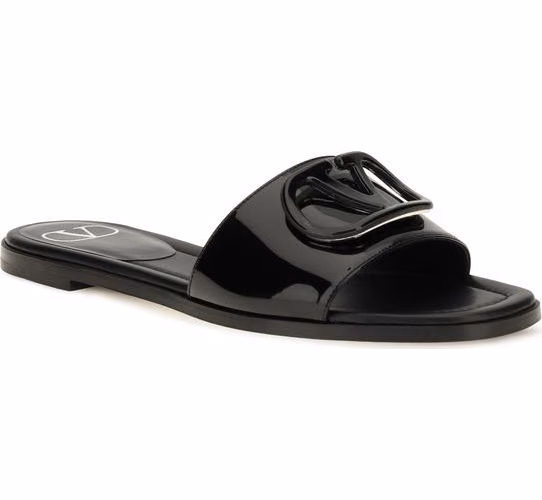 Valentino Garavani Black Calf Leather Bos Taurus Flat Sandals
