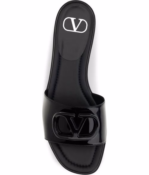 Valentino Garavani Black Calf Leather Bos Taurus Flat Sandals