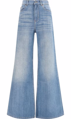 Blue Cotton Flared Jeans