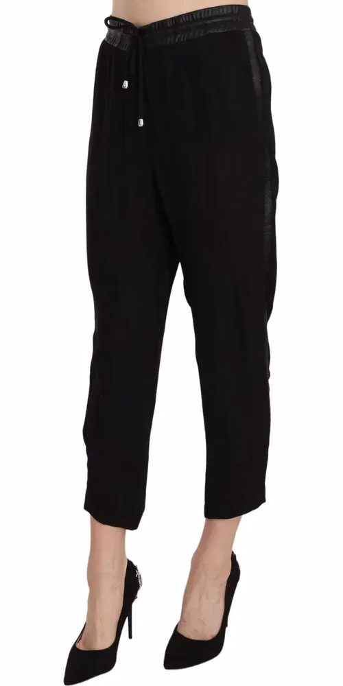 Guess Black Polyester High Waist Cropped Trousers Pants