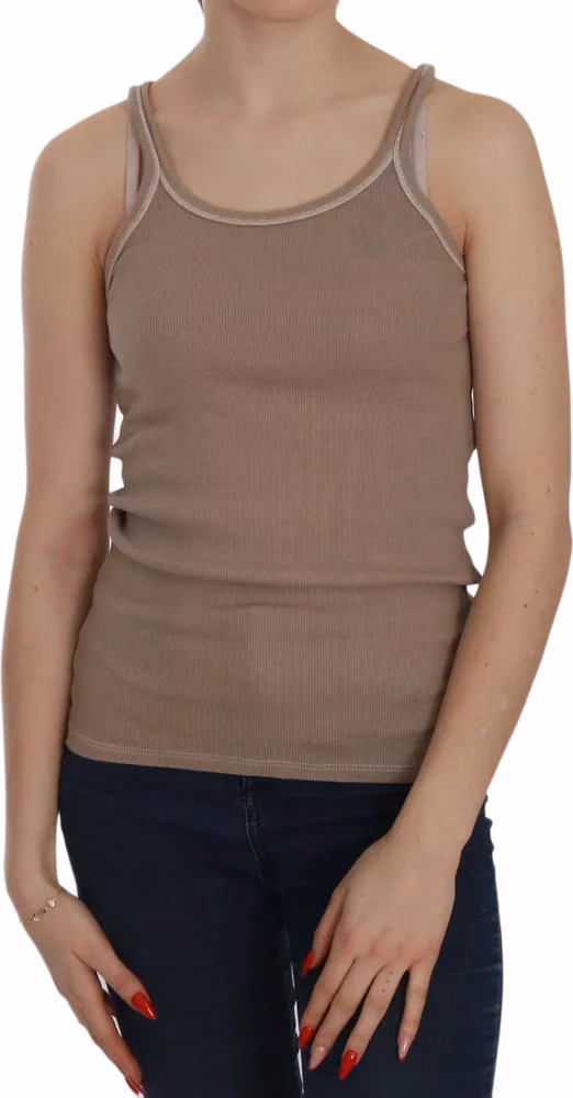 PINK MEMORIES Brown Sleeveless Spaghetti Strap Tank Blouse