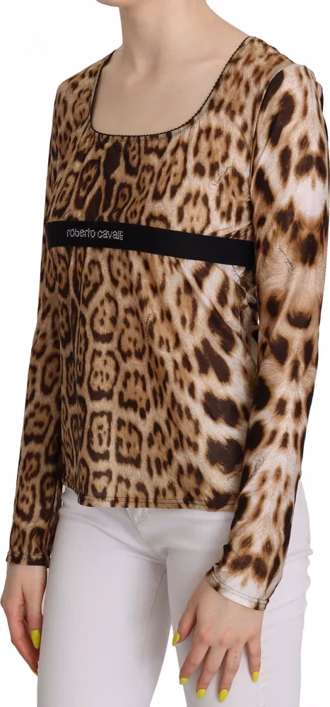 Roberto Cavalli Brown Round Neck Leopard Women Top Blouse