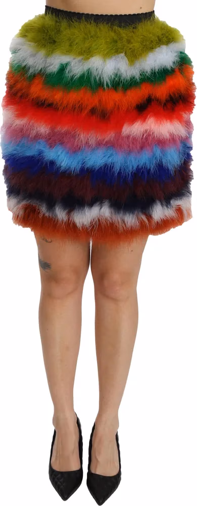 Dolce & Gabbana Red Blue High Waist Mini Feather Skirt