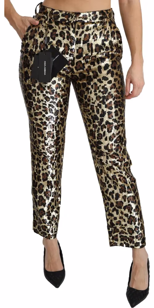 Dolce & Gabbana Brown Leopard Sequined High Waist Pants