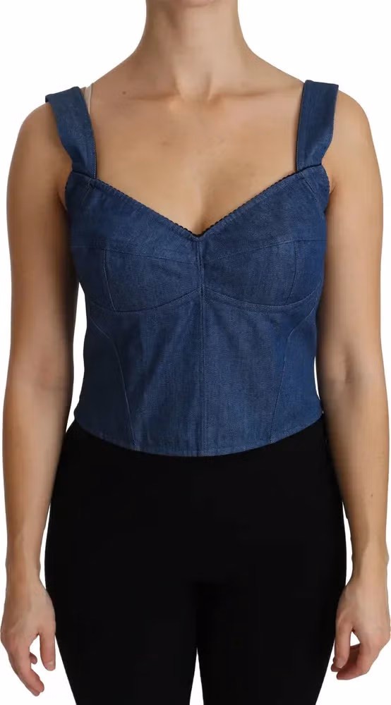Dolce & Gabbana Blue Sleeveless Bustier Blouse Cotton Top