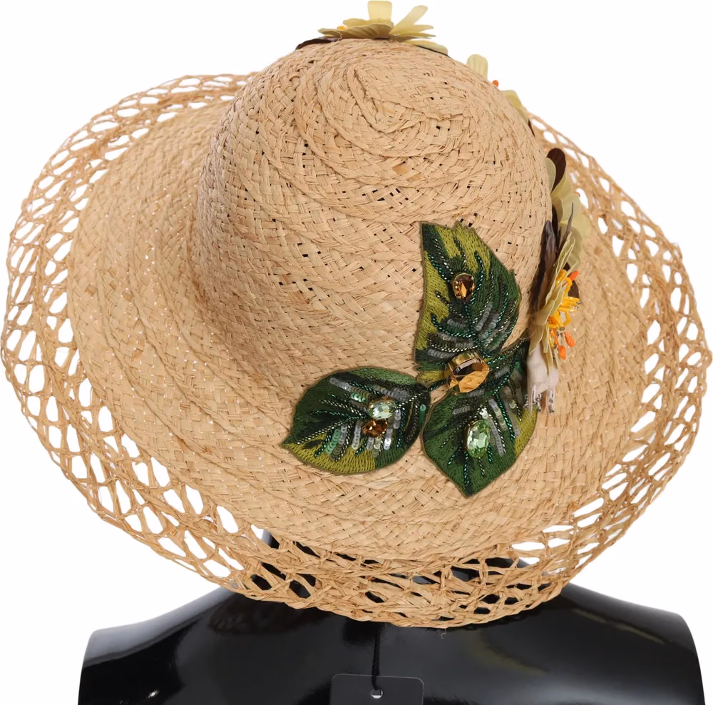 Dolce & Gabbana Beige Wide Brim Floral Bucket Capello Hat