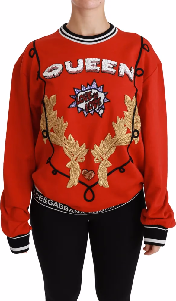 Dolce & Gabbana Red Queen Sequined Love Pullover Sweater
