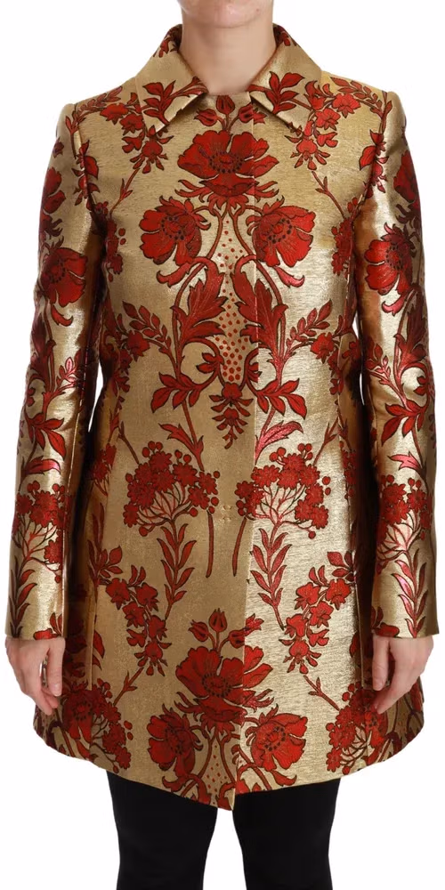 Dolce & Gabbana Red Gold Floral Brocade Cape Coat Jacket