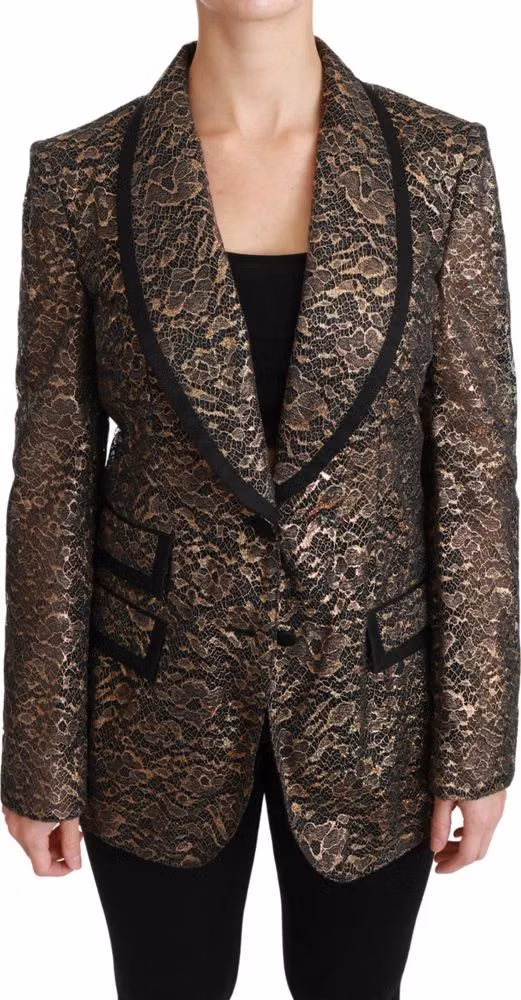 Dolce & Gabbana Gold Black Lace Blazer Coat Floral Jacket