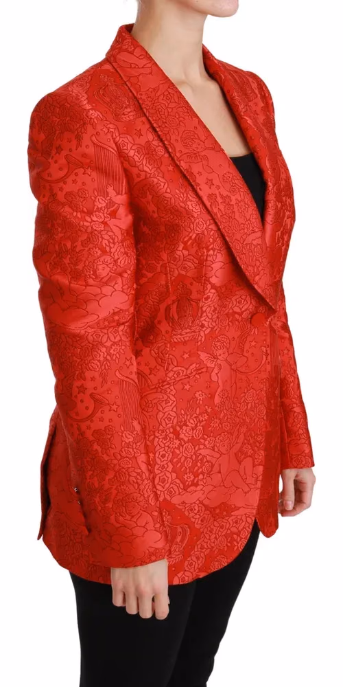Dolce & Gabbana Red Floral Angel Blazer Coat Jacket