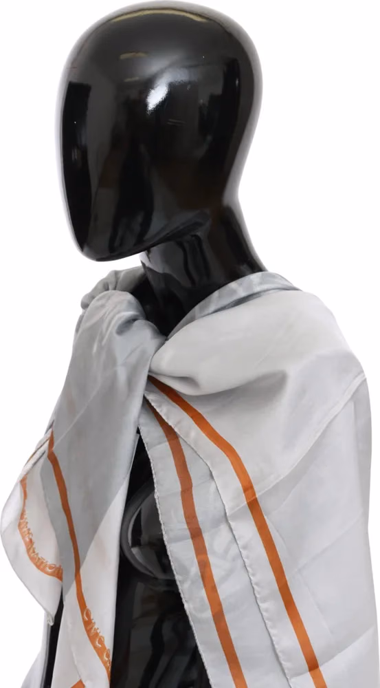 Costume National Gray Red Silk Shawl Foulard Wrap Scarf