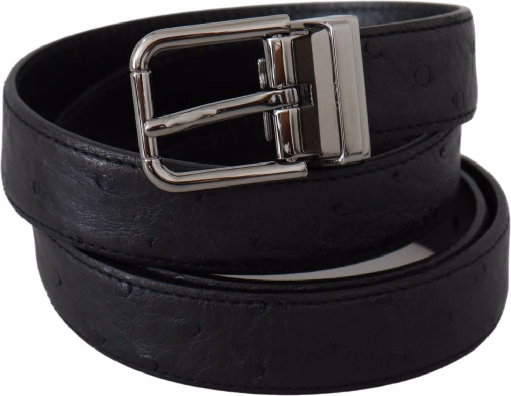 Dolce & Gabbana Black Exotic Skin Pattern Silver Buckle Belt