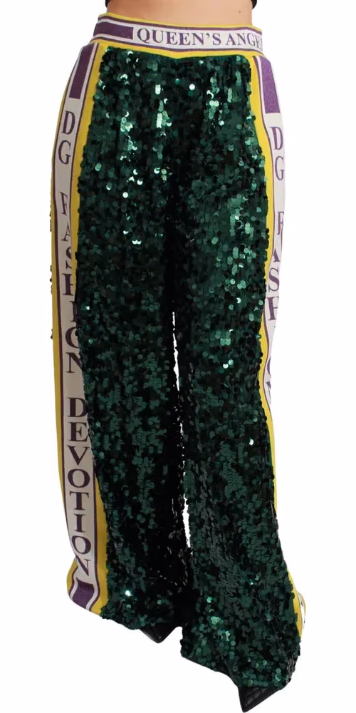 Dolce & Gabbana Green Sequin Trousers Queens Angel Pants
