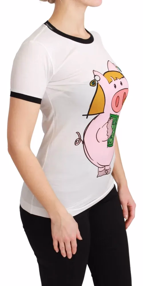 Dolce & Gabbana White YEAR OF THE PIG Top Cotton T-shirt
