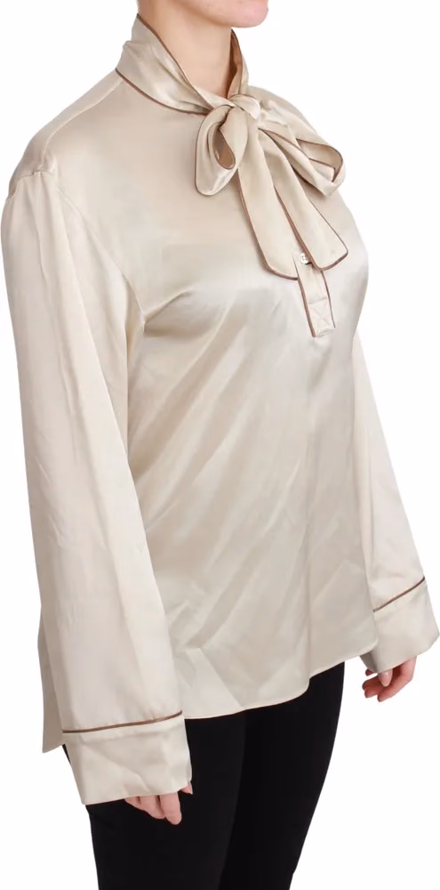 Dolce & Gabbana Beige Sleeve Top Queen Silk Satin Blouse