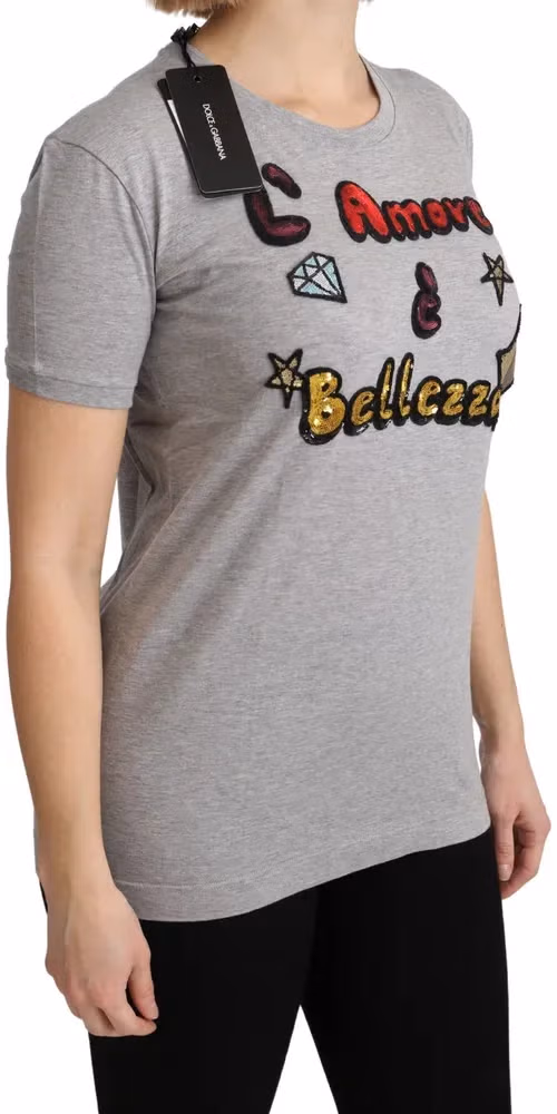 Dolce & Gabbana Gray Cotton Amore e Bellezza Top T-shirt