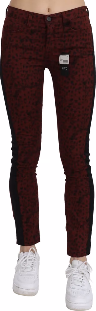 Costume National Dark Red Mid Waist Slim Fit Cotton Jeans