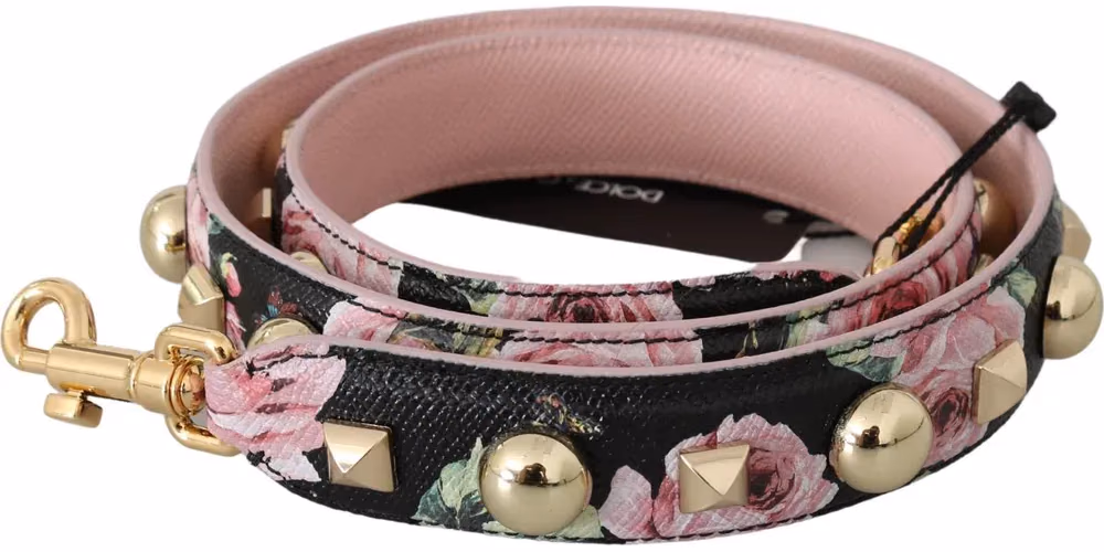 Dolce & Gabbana Pink Floral Leather Stud Accessory Shoulder Strap
