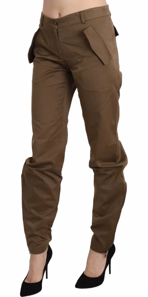 Ermanno Scervino Brown Mid Waist Straight Cotton Pants