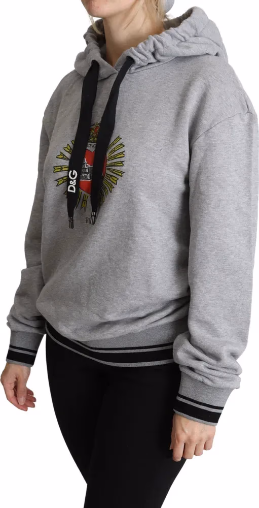 Dolce & Gabbana Gray Printed Hooded Exclusive Logo Sweater