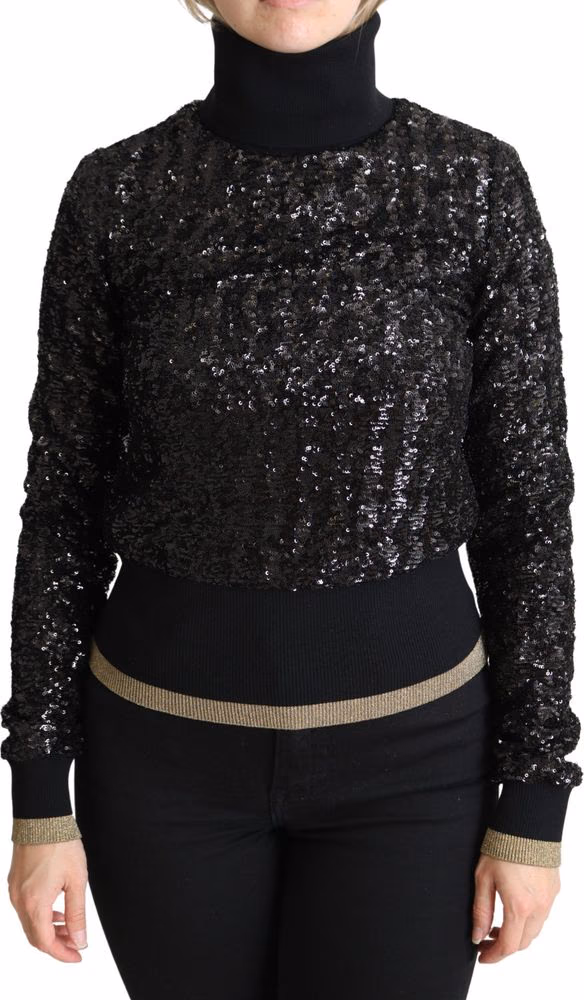 Dolce & Gabbana Black Sequined Knitted Turtle Neck Sweater